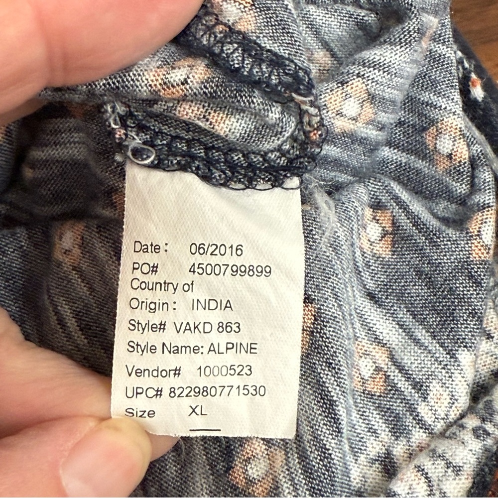 Vintage America Blues Navy Boho Embroidered Print Tunic Top XL Fall Casual - Picture 6 of 7